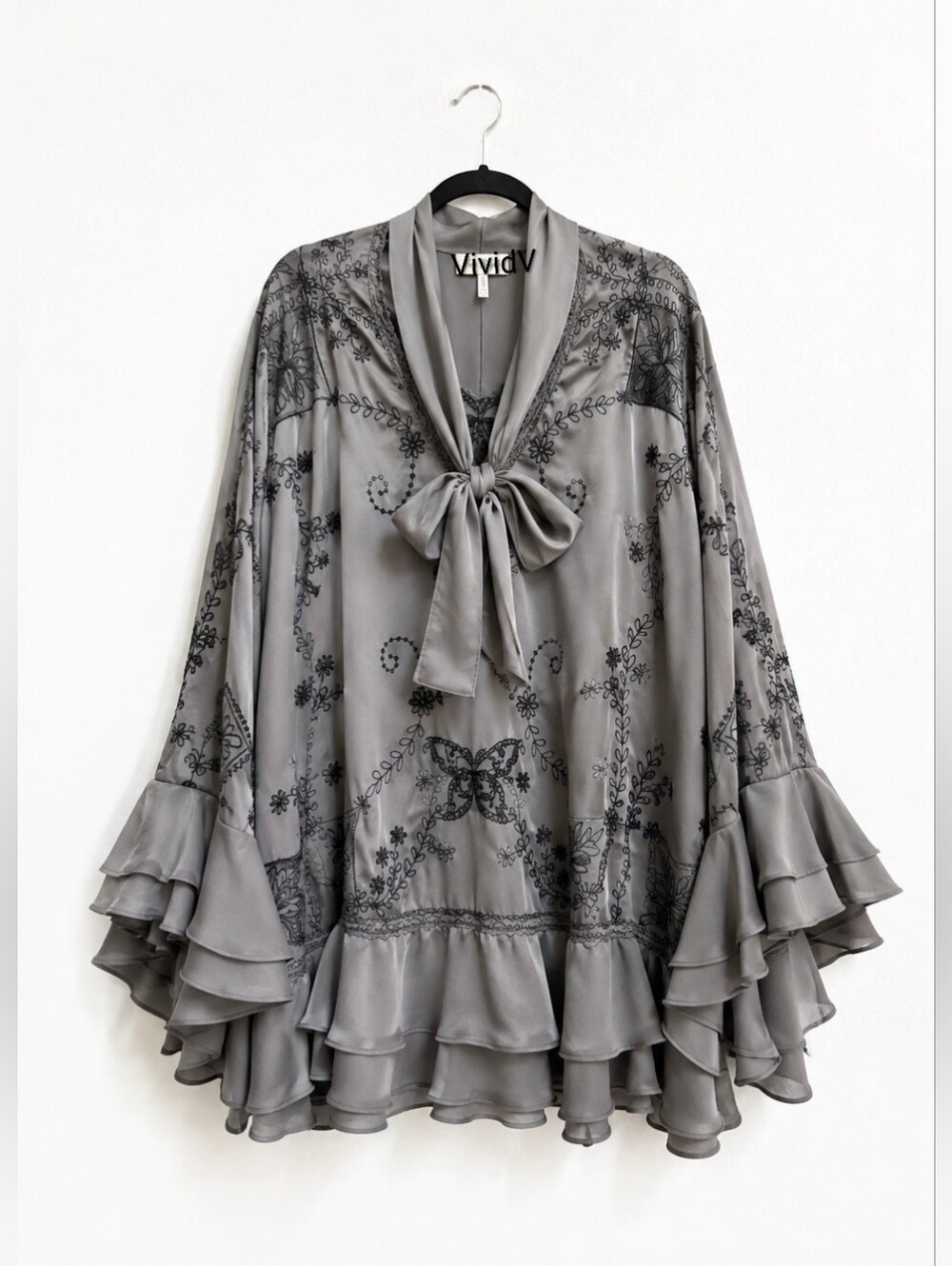 FREE PEOPLE Bali September Sun Mini Dress/Tunic Charcoal Grey Medium NWT$298 - Picture 6 of 12